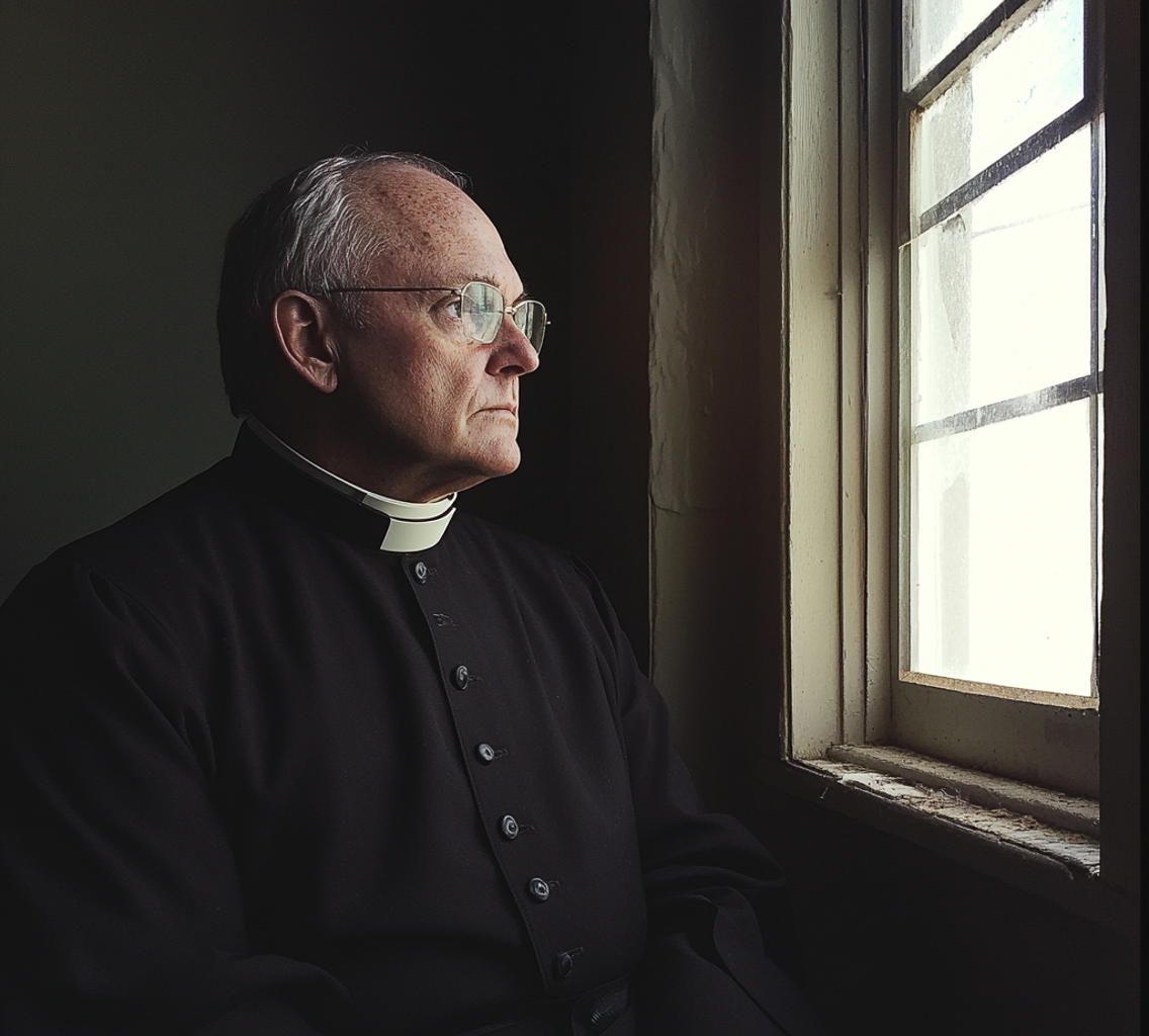 A priest sitting at a window | Source: Midjourney