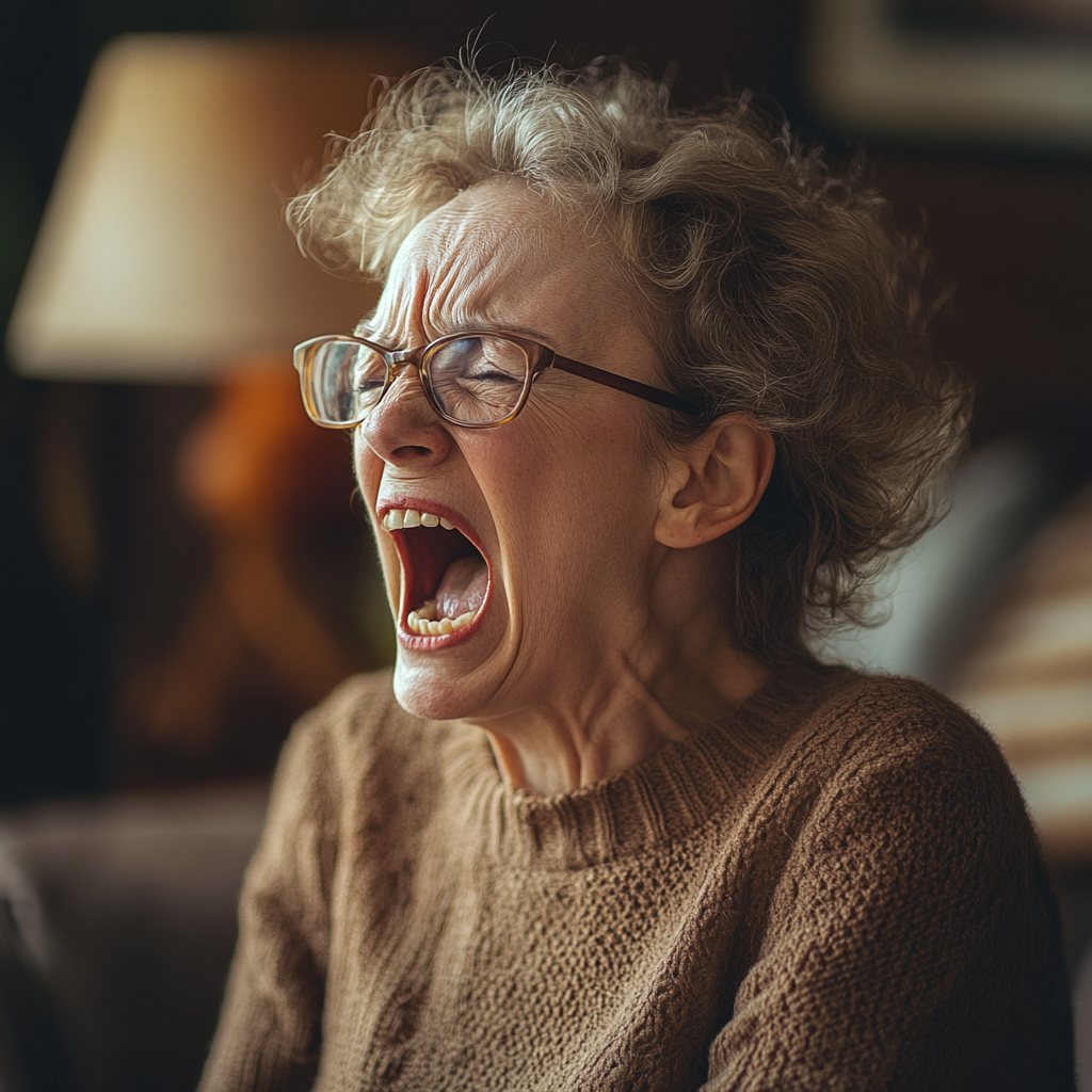 An elderly woman shouting | Source: Midjourney