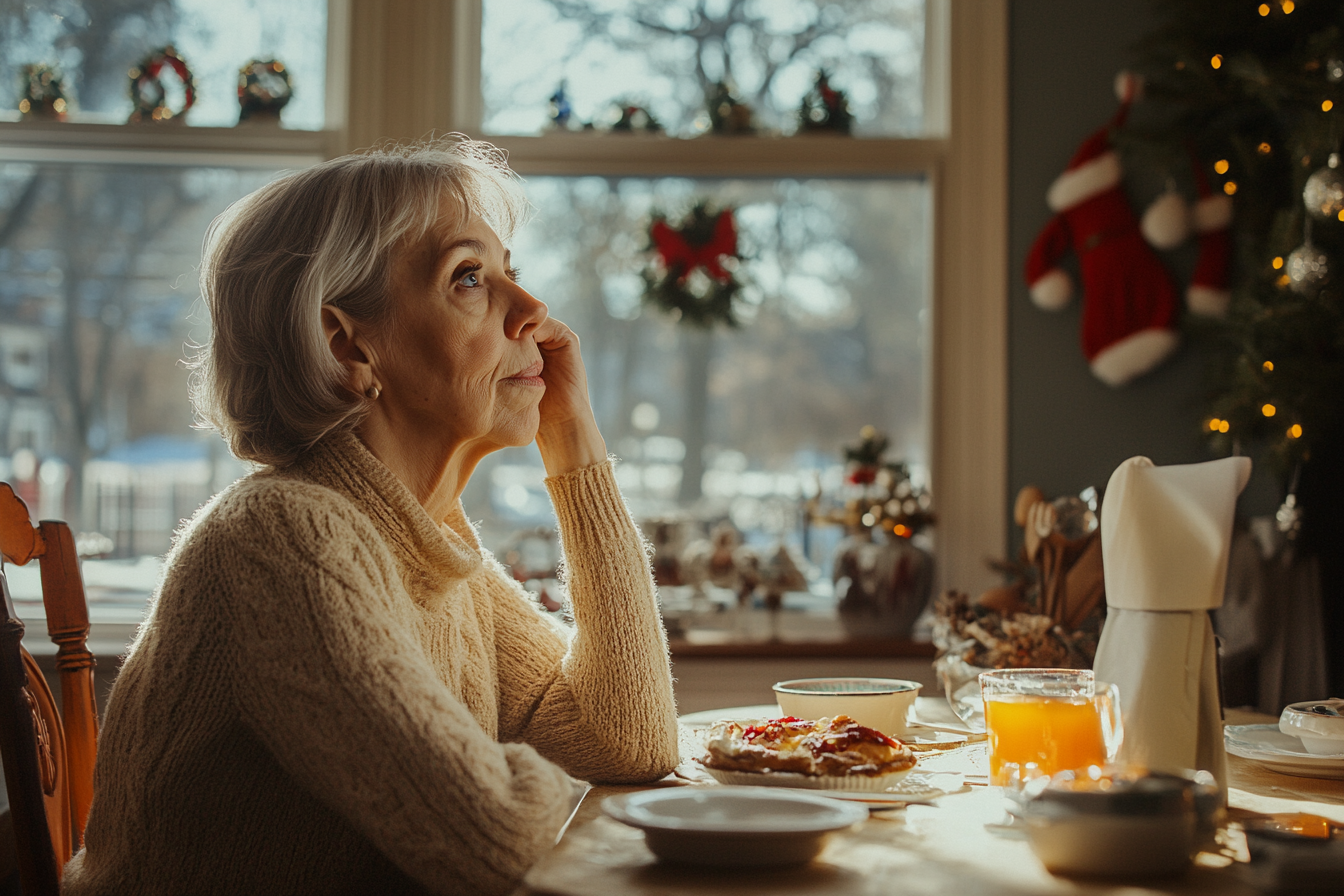 A woman at breakfast table | Source: Midjourney