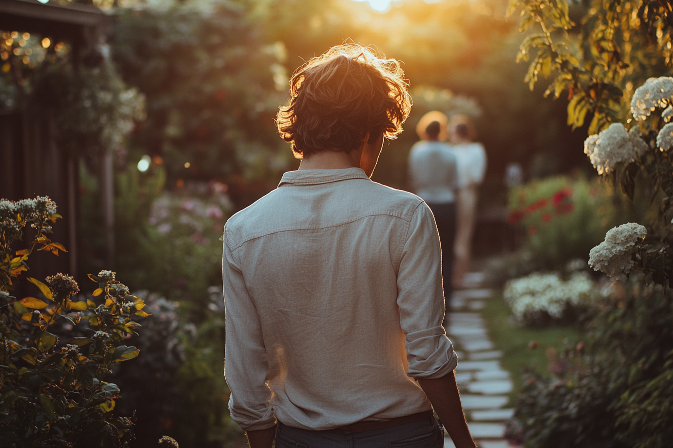 Hombre caminando por un jardín | Fuente: Midjourney