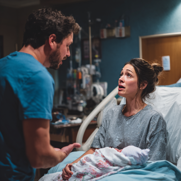 A couple arguing in the hospital | Source: Midjourney