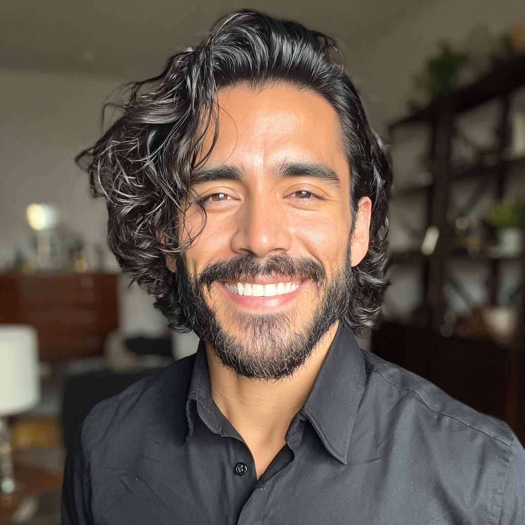 A smiling man standing in a living room | Source: Midjourney