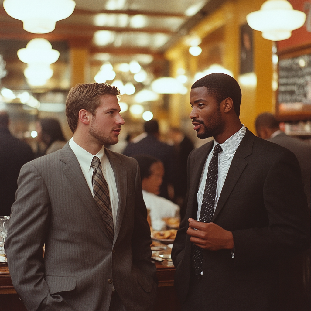 Two men talking at an event | Source: Midjourney