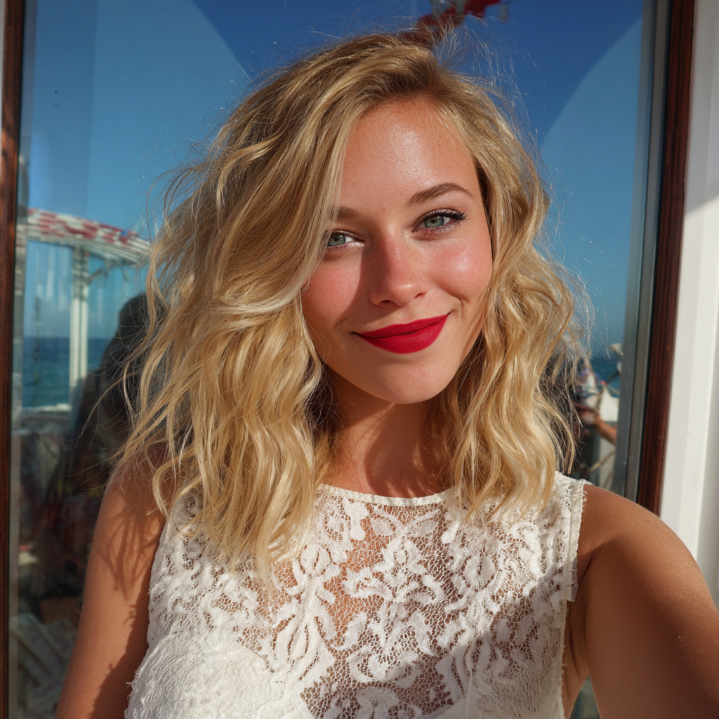 A smiling woman wearing a white dress | Source: Midjourney