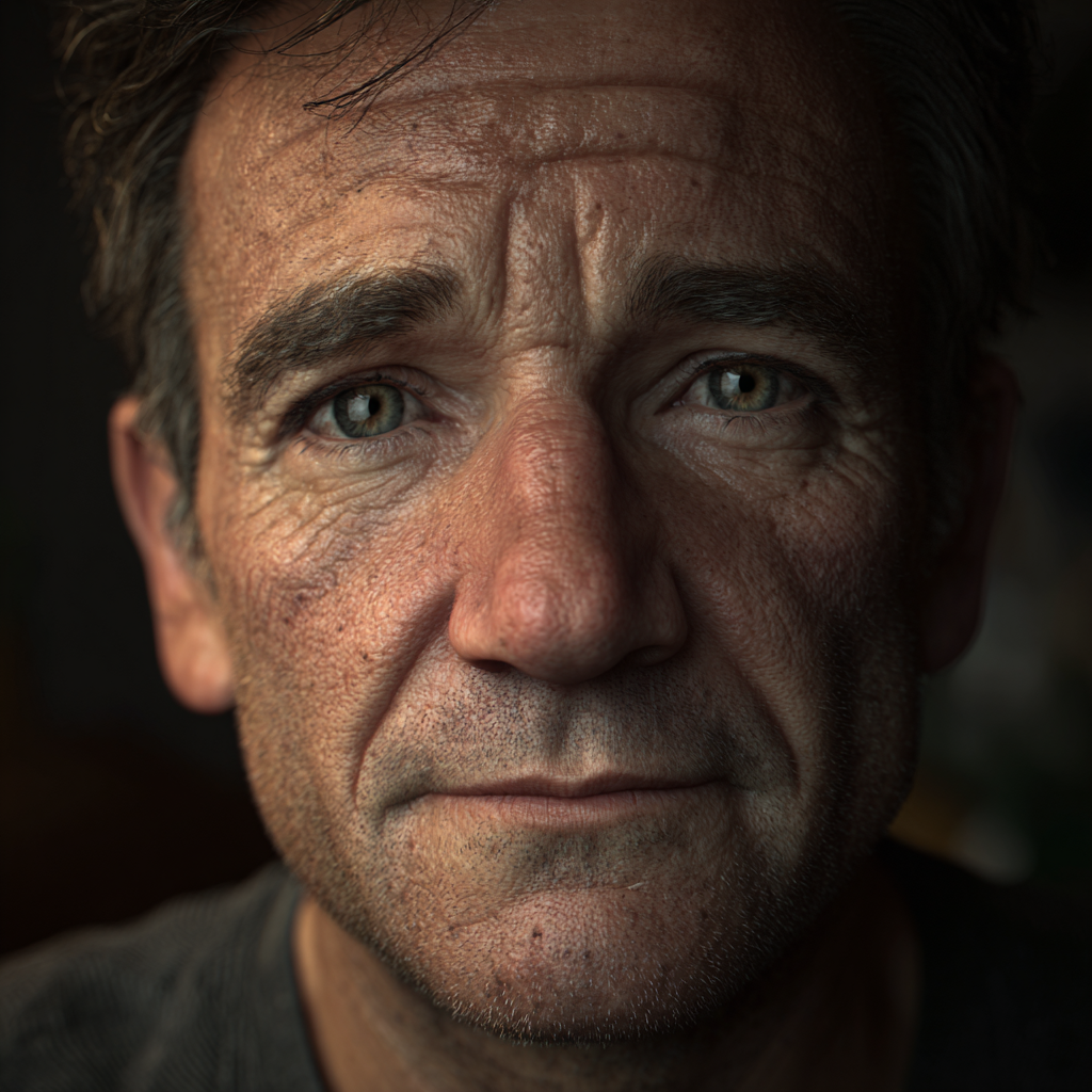 A heartbroken man with a fragile smile | Source: Midjourney