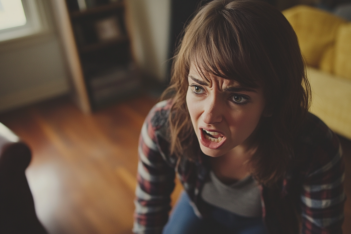 A woman speaking angrily to someone | Source: Midjourney