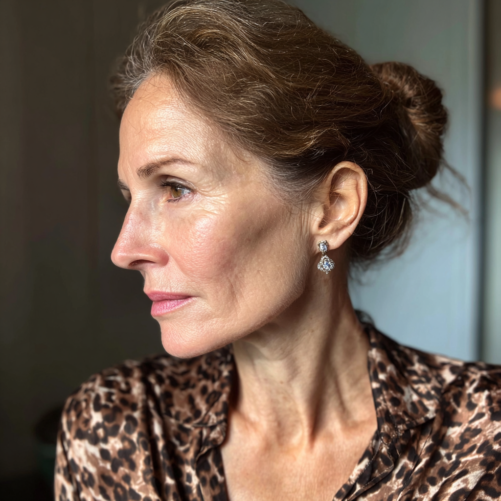 A side-view of a woman wearing diamond earrings | Source: Midjourney