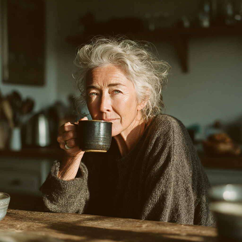 A serious woman drinking coffee | Source: Midjourney