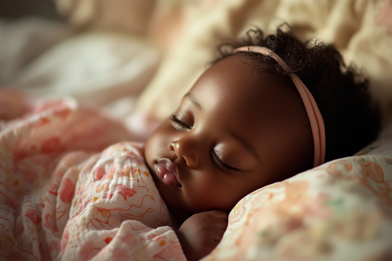 A sleeping baby nestled in soft sheets | Source: Midjourney