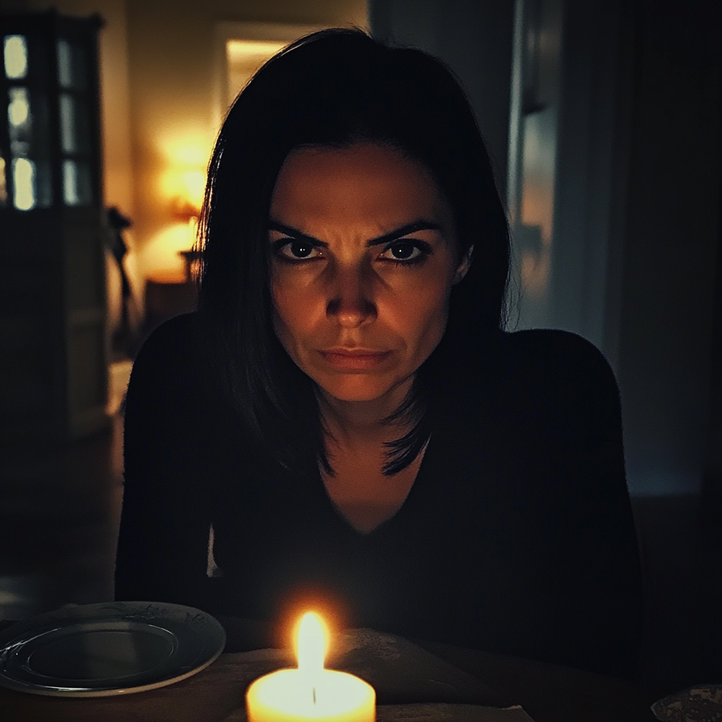 An angry woman sitting at a table | Source: Midjourney