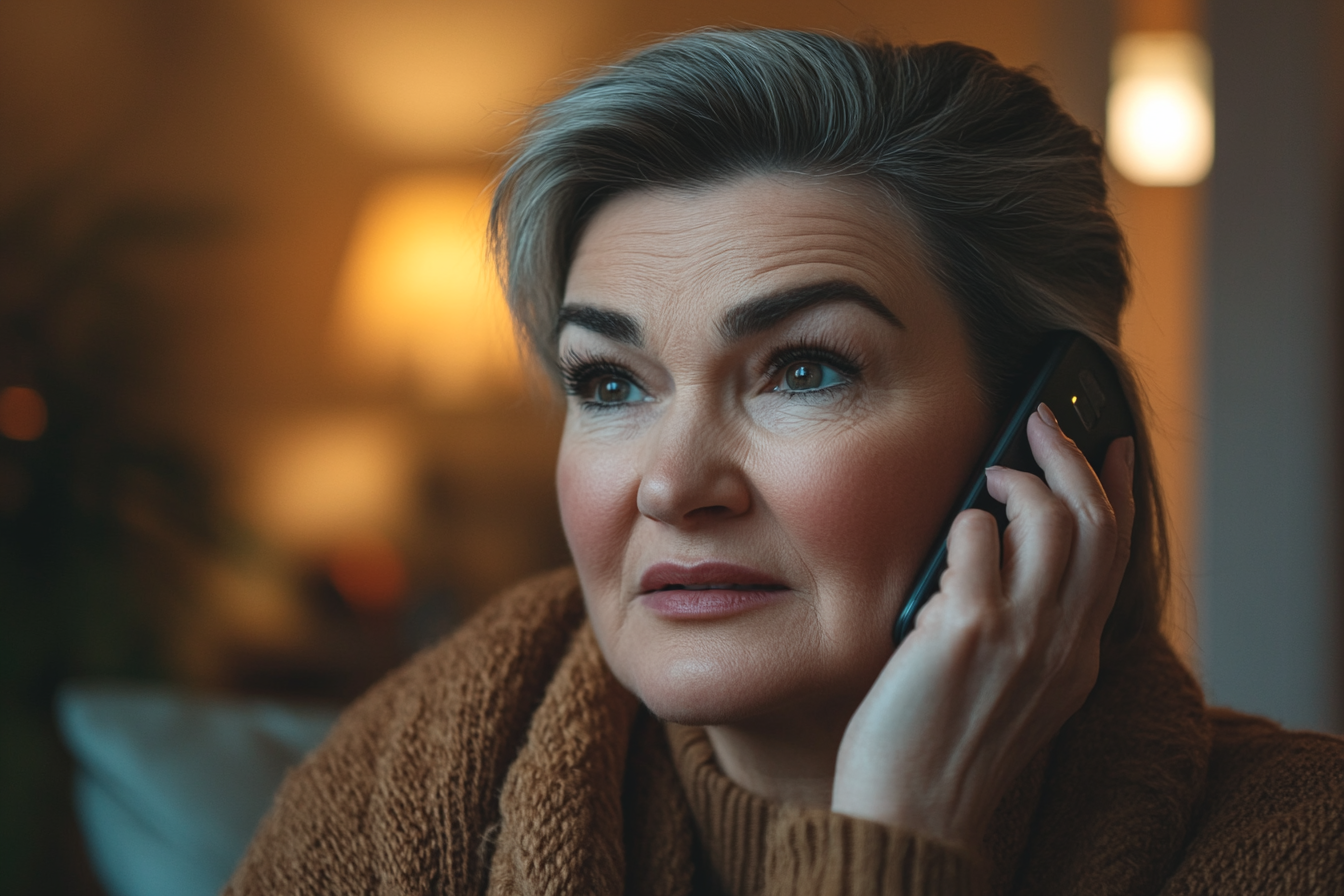 A woman thinking while talking on the phone | Source: Midjourney