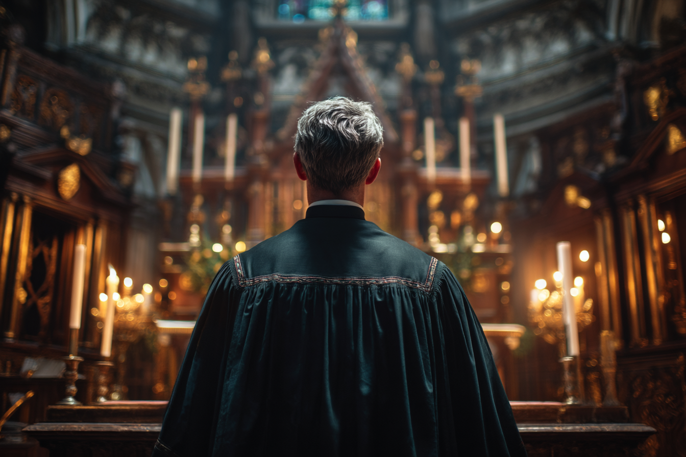 A back-view shot of a priest | Source: Midjourney