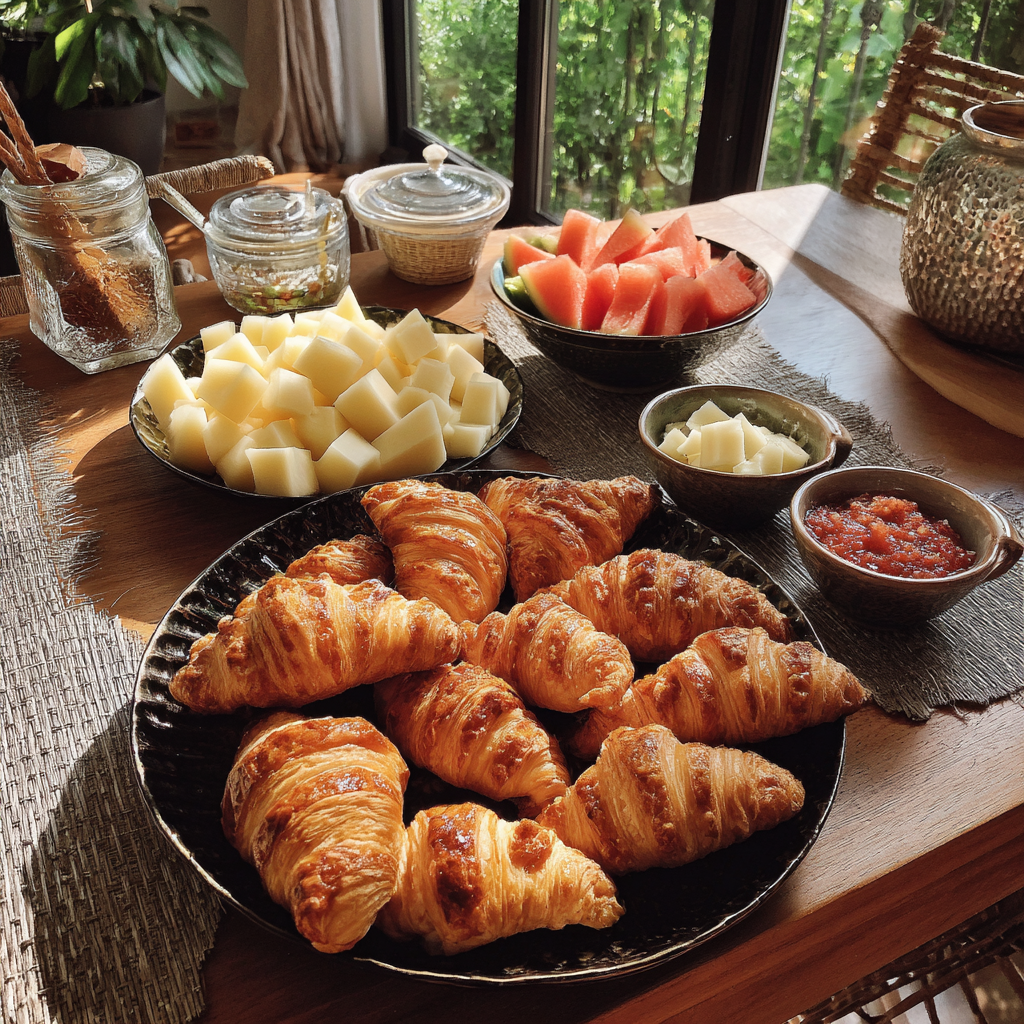Brunch food on a table | Source: Midjourney
