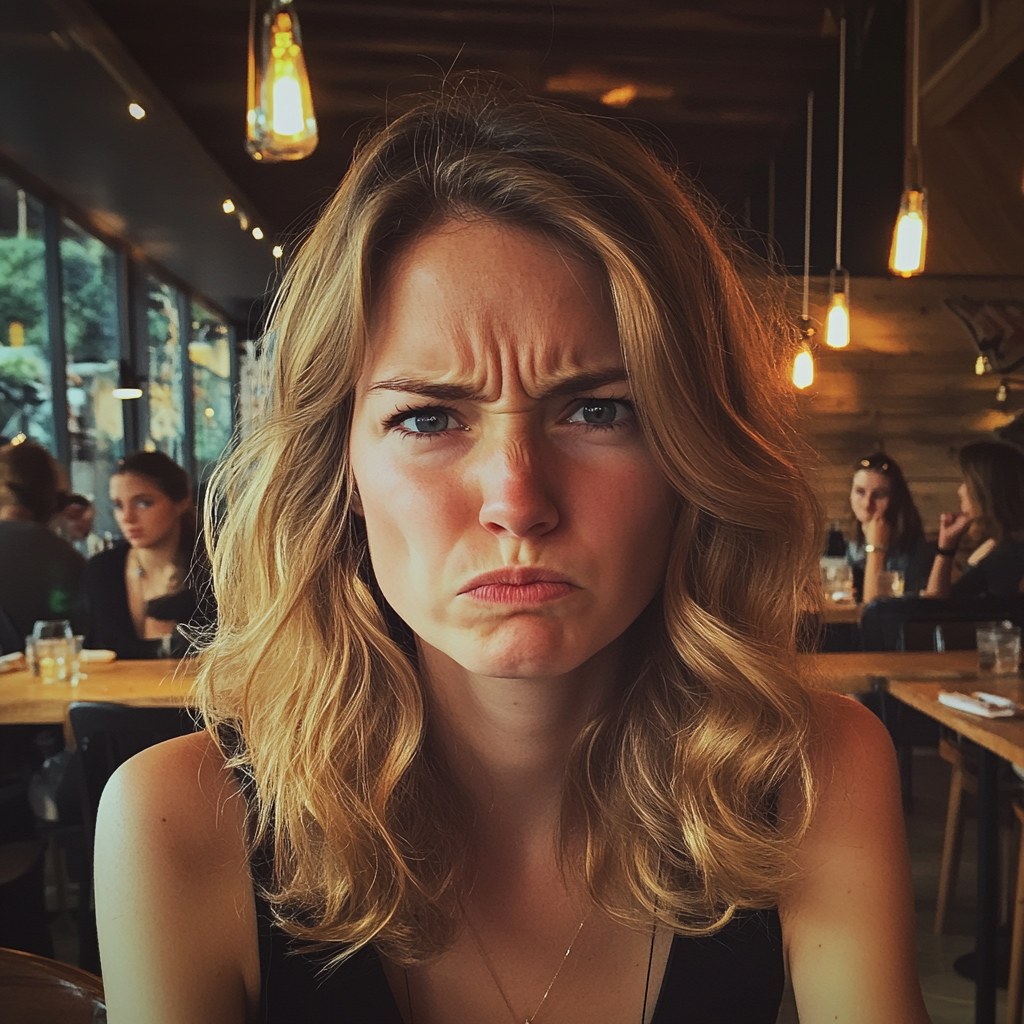 An angry and disappointed woman at a restaurant | Source: Midjourney