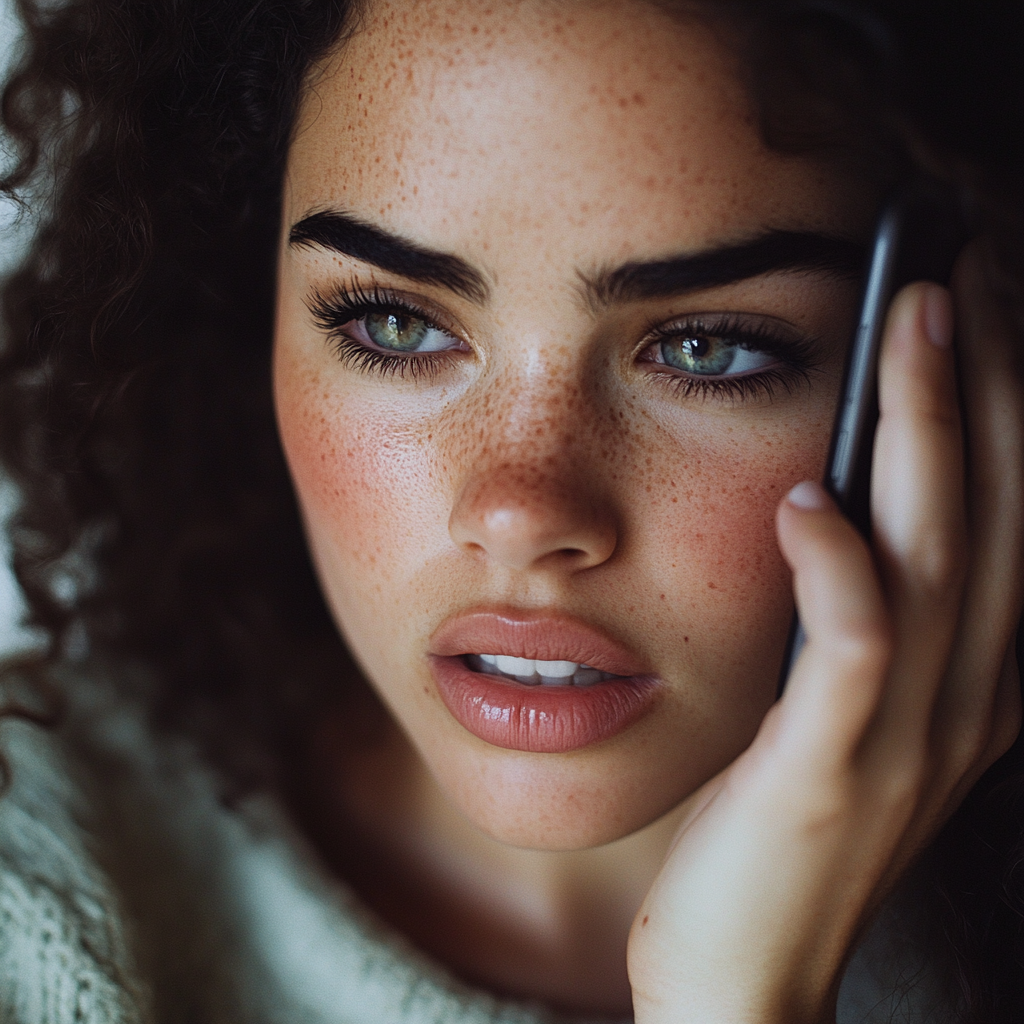 Close-up shot of a woman talking on the phone | Source: Midjourney