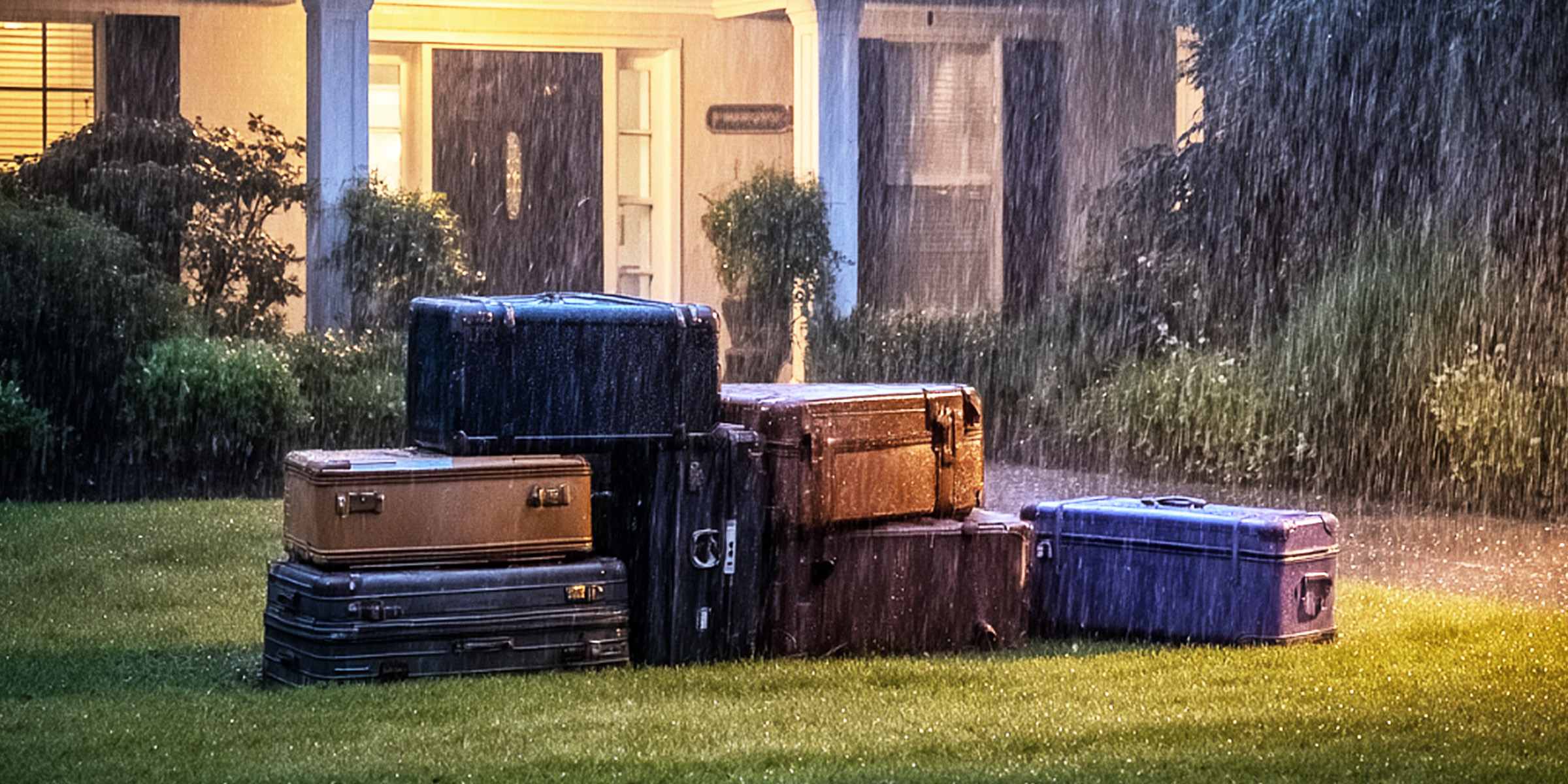 Suitcases outside a house | Source: Midjourney