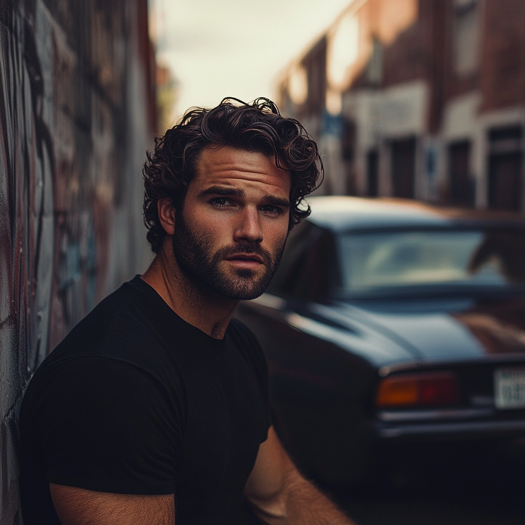 A close up of a man standing in an alleyway | Source: Midjourney