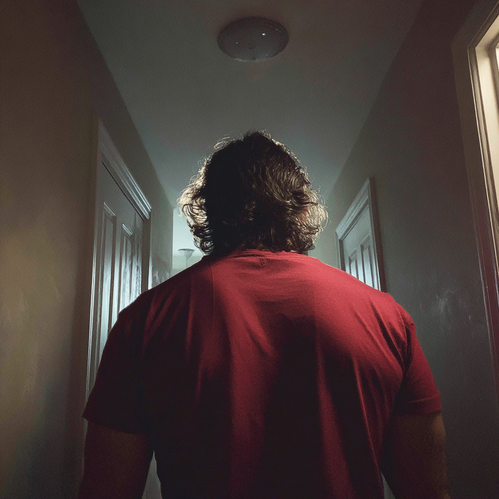 A man walking down a hallway | Source: Midjourney