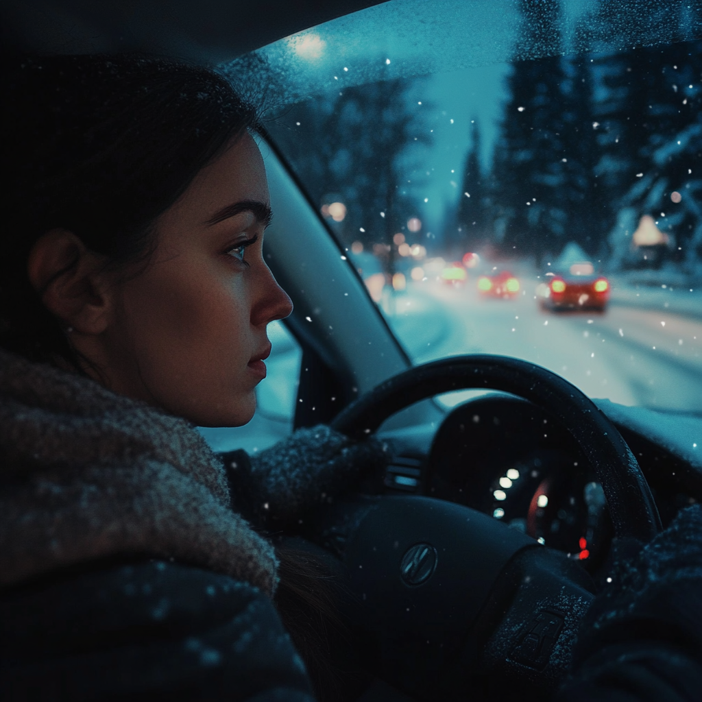 A serious woman driving a car | Source: Midjourney