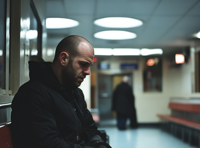 A man in a hospital waiting room | Source: Midjourney