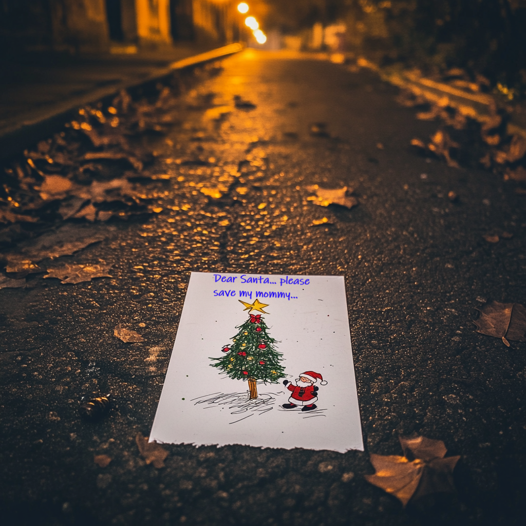 A letter addressed to Santa lying on the road | Source: Midjourney