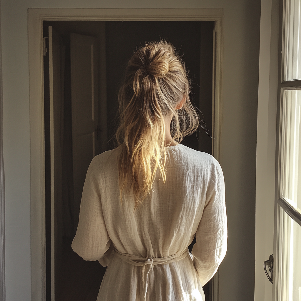 A woman walking through a doorway | Source: Midjourney