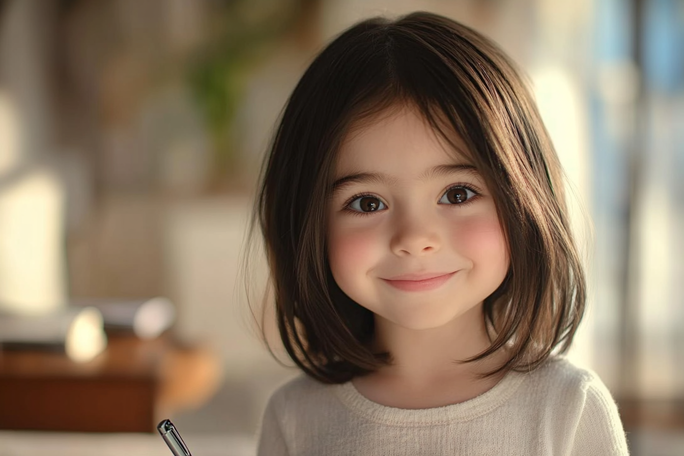 A little girl holding a pen | Source: Midjourney