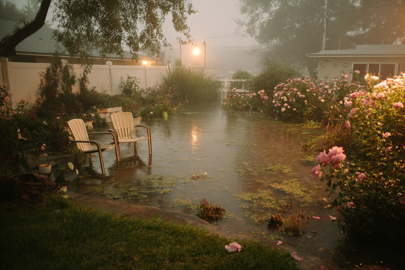 A flooded backyard | Source: Midjourney