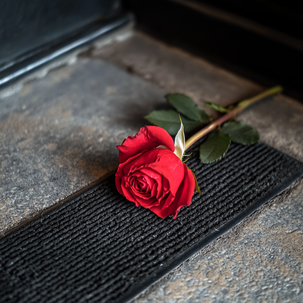 A single rose on the doormat | Source: Midjourney