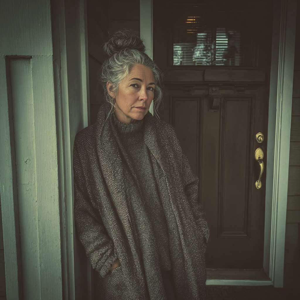 An older woman standing at a front door | Source: Midjourney