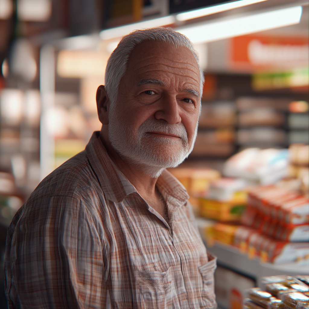 An older man working in a supermarket | Source: Midjourney