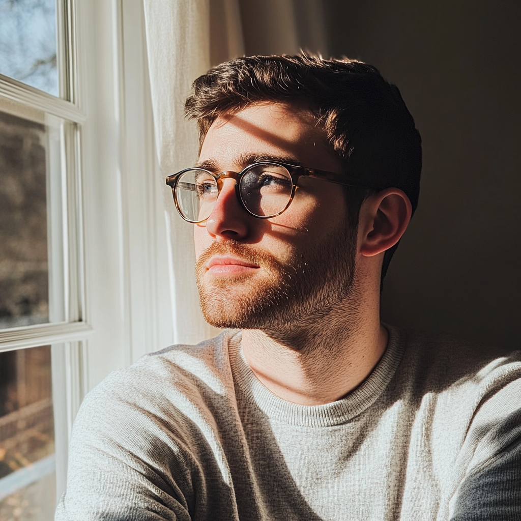 A man looking out a window | Source: Midjourney