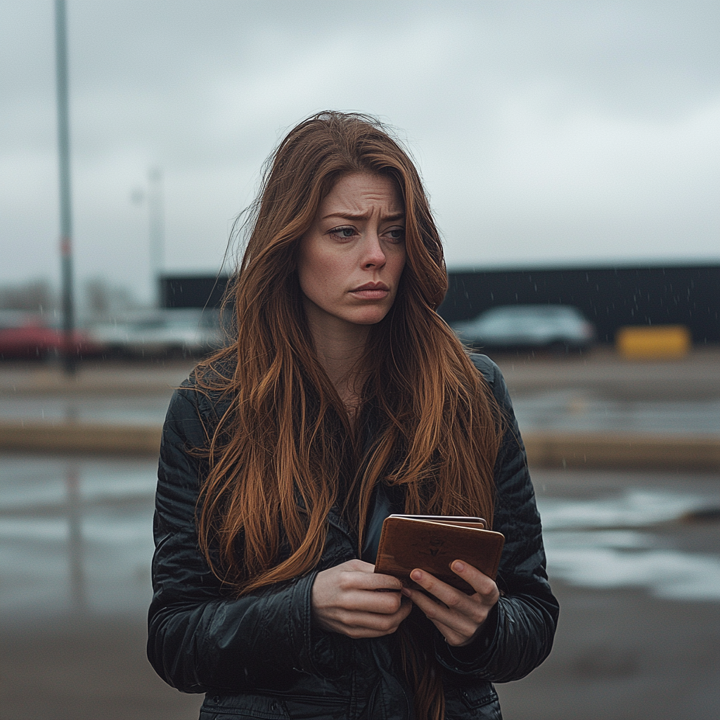 A woman holding her wallet | Source: Midjourney