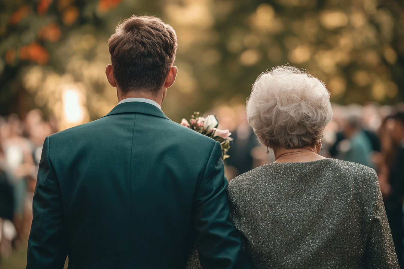 A man walking down the aisle with his mother | Source: Midjourney