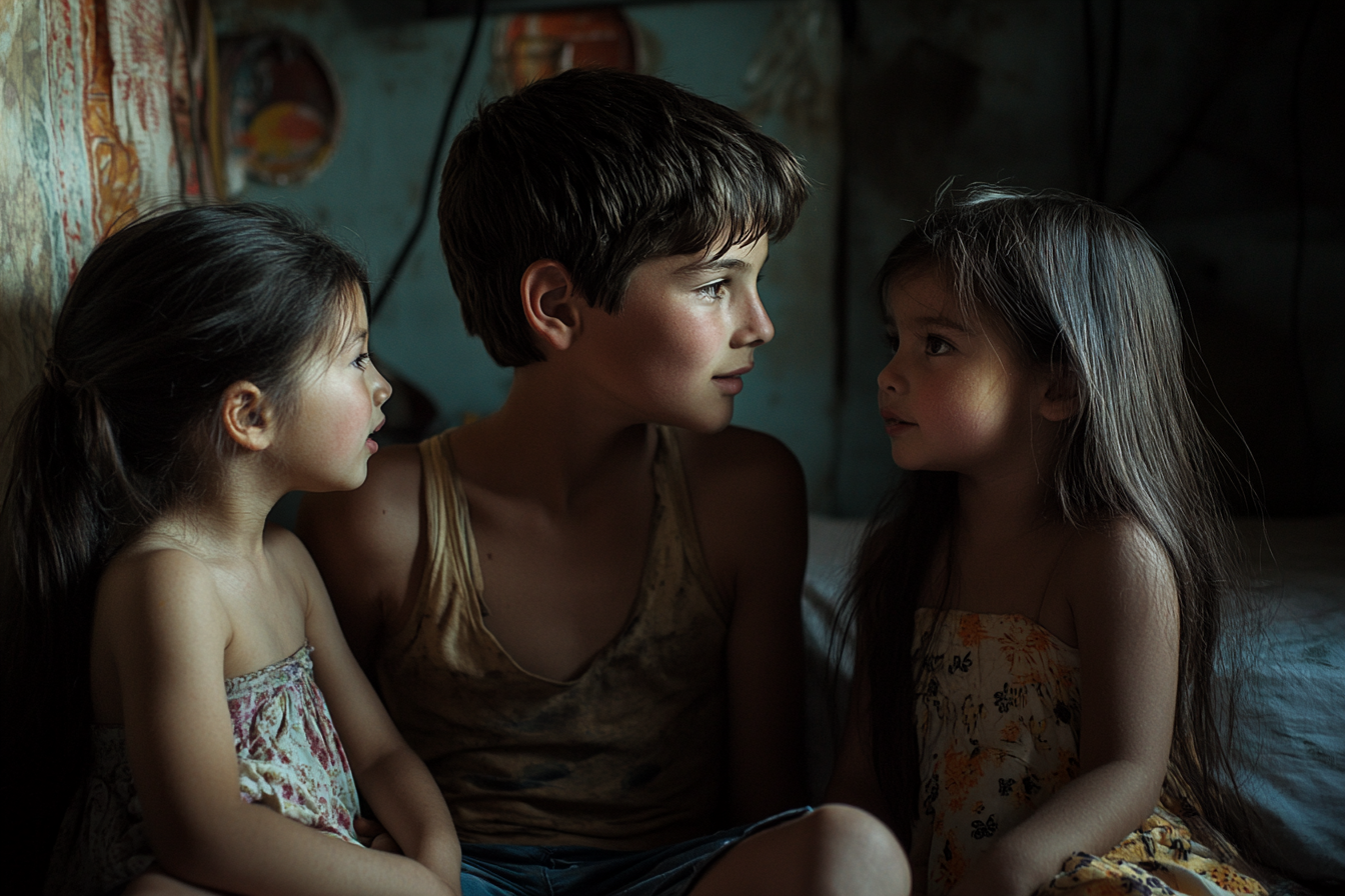 Young boy talking to his siblings | Source: Midjourney