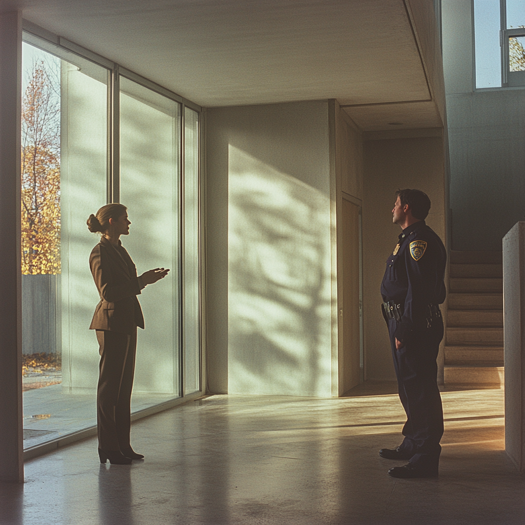 A woman talking to a policeman | Source: Midjourney