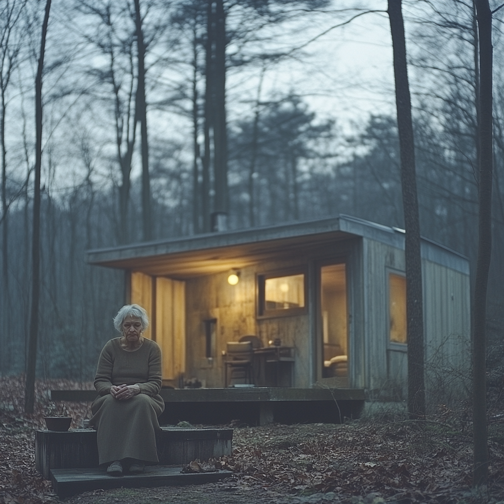 A sad woman sitting on a porch | Source: Midjourney