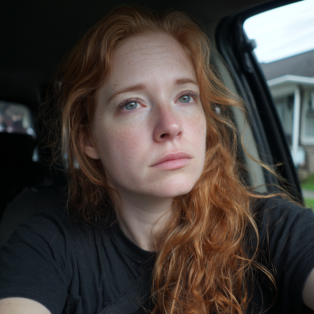 A pensive woman sitting in a car | Source: Midjourney