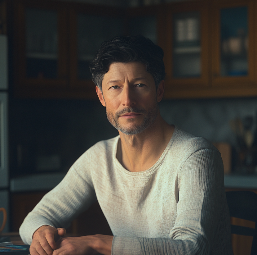 A man sitting at the kitchen table | Source: Midjourney