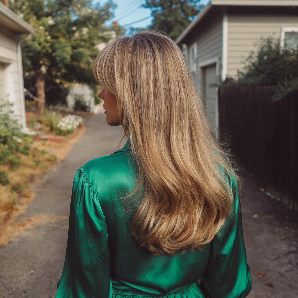 A woman walking down a driveway | Source: Midjourney