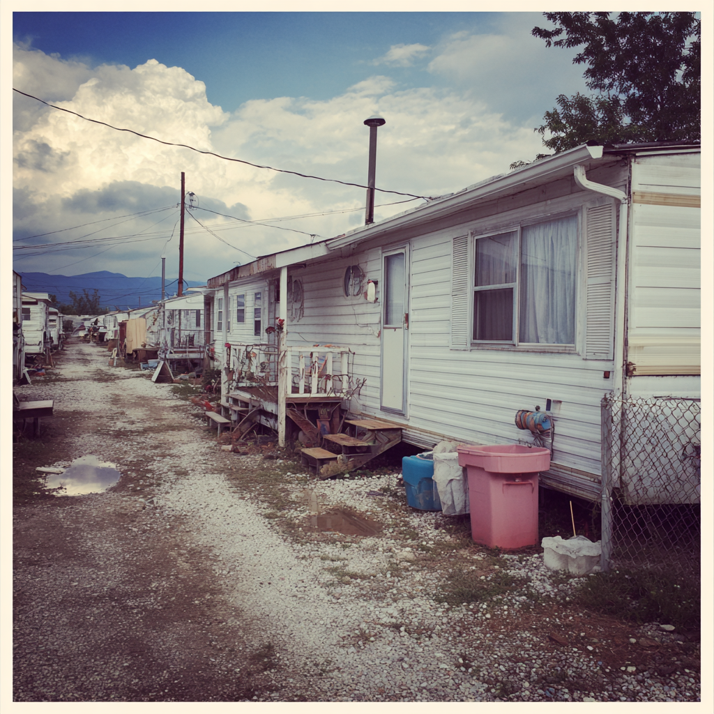 The exterior of a home in a trailer park | Source: Midjourney