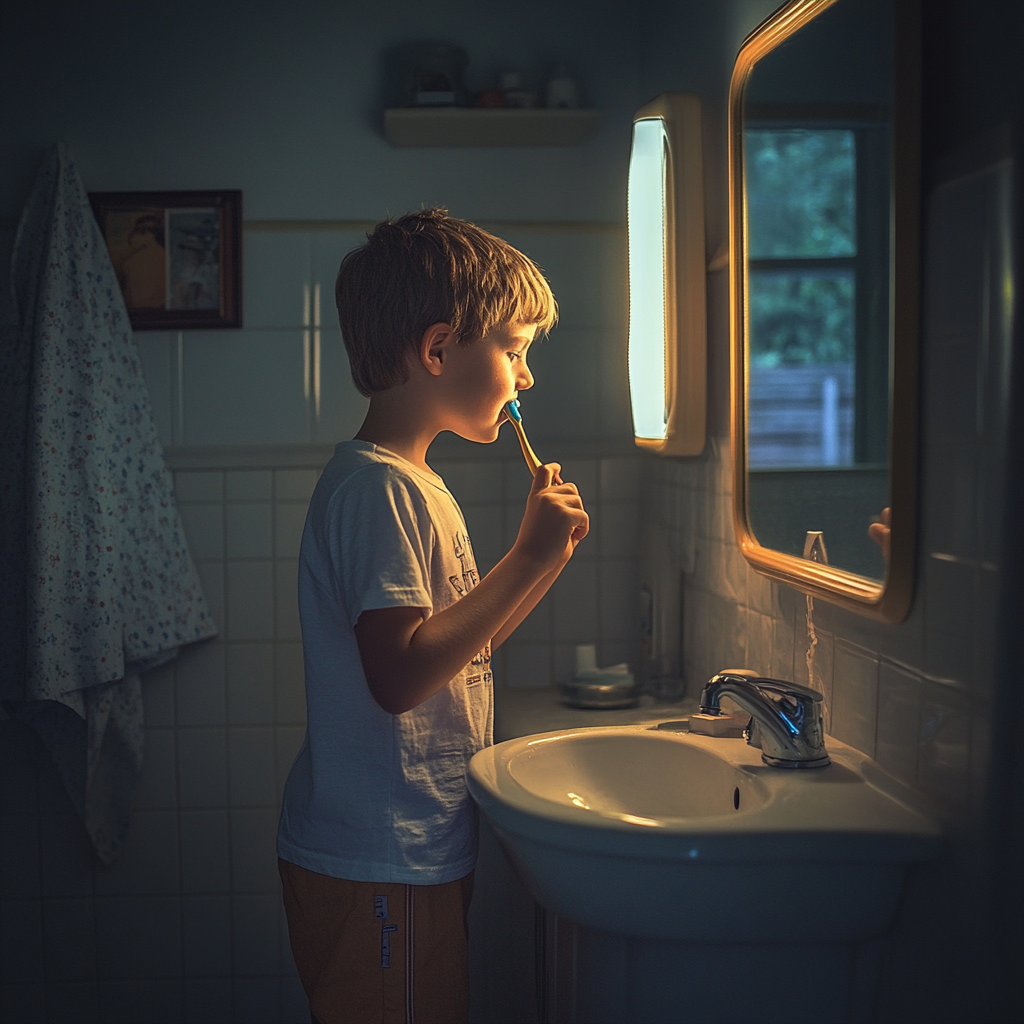 A boy brushing his teeth | Source: Midjourney