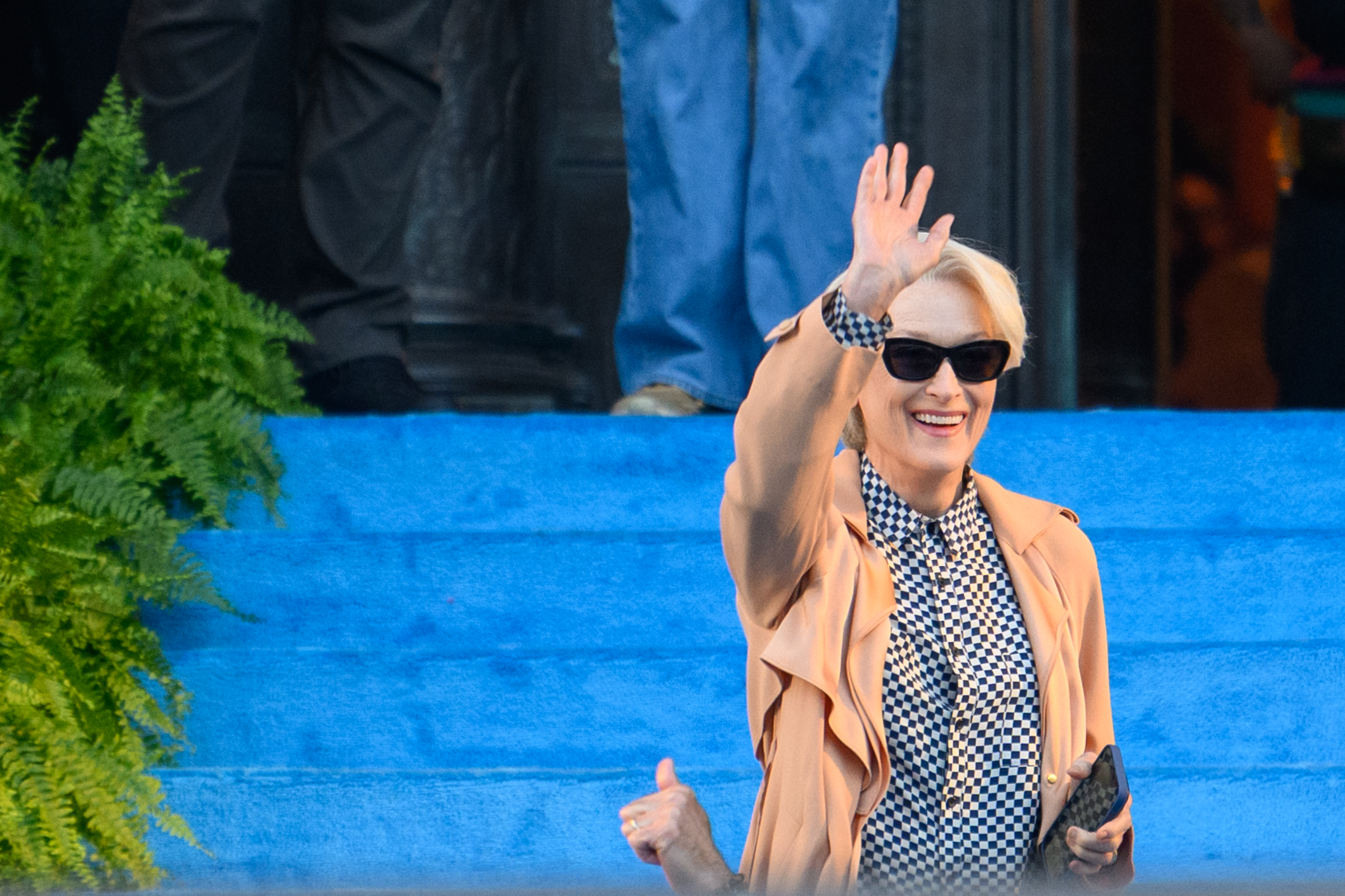 Meryl Streep is seen filming "The Devil Wears Prada 2" at the Museum of Natural History on August 01, 2025 in New York City. | Source: Getty Images