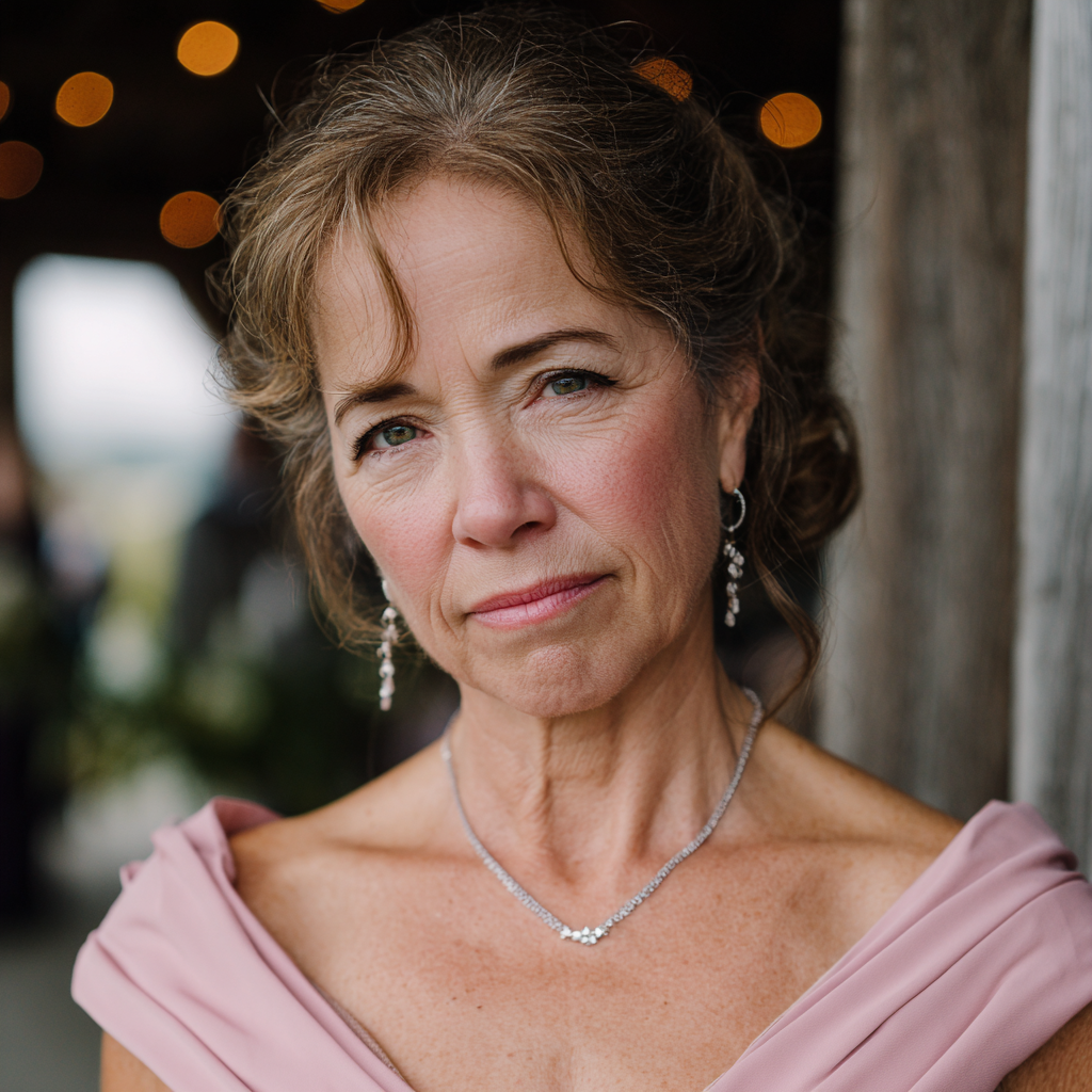 A close-up of an older woman at a wedding | Source: Midjourney