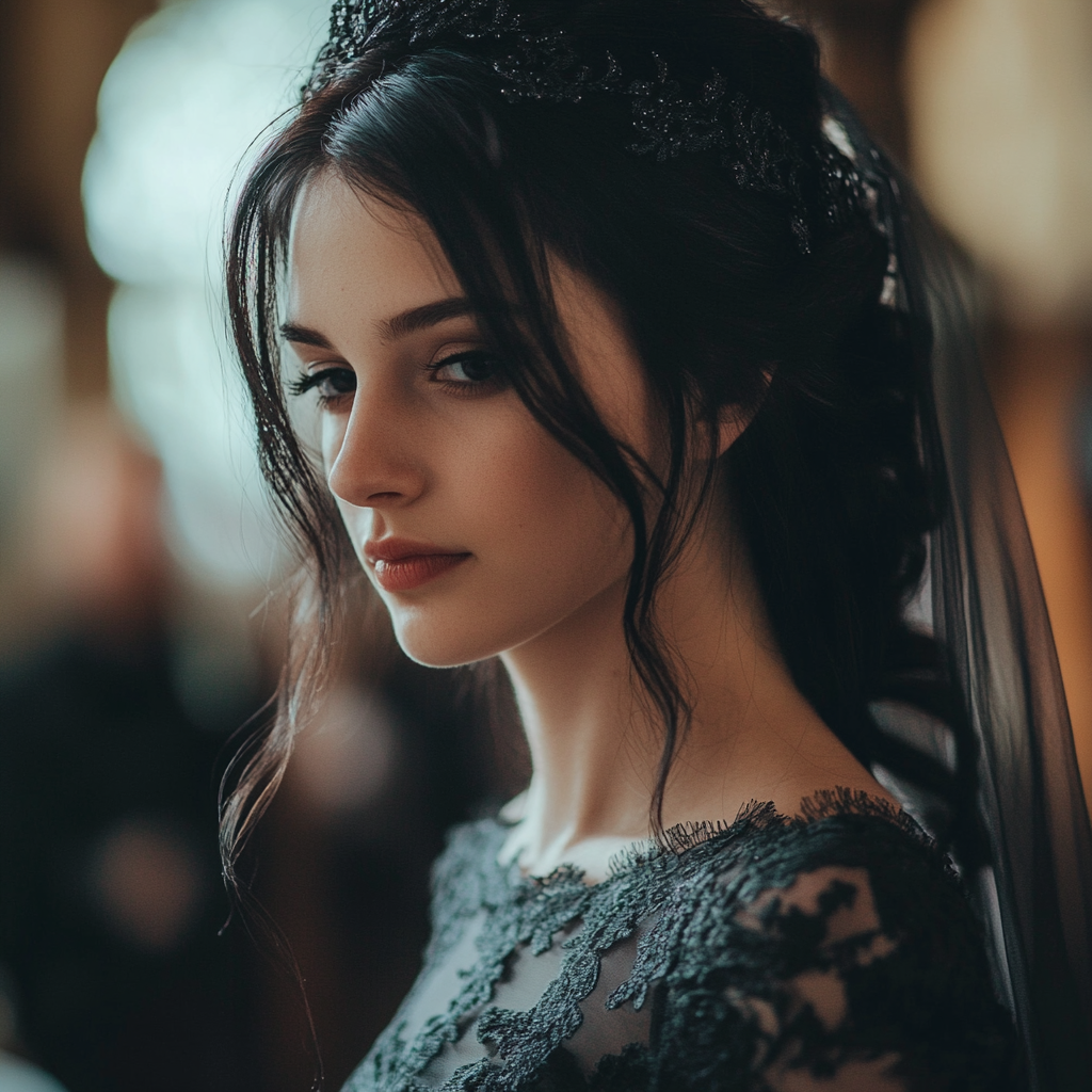 A serious bride looking down | Source: Midjourney