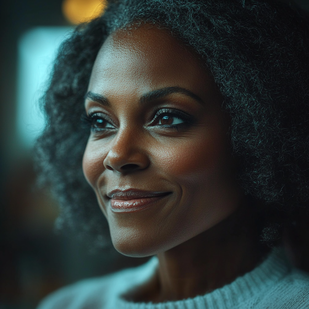 Close-up shot of a woman with a warm smile | Source: Midjourney