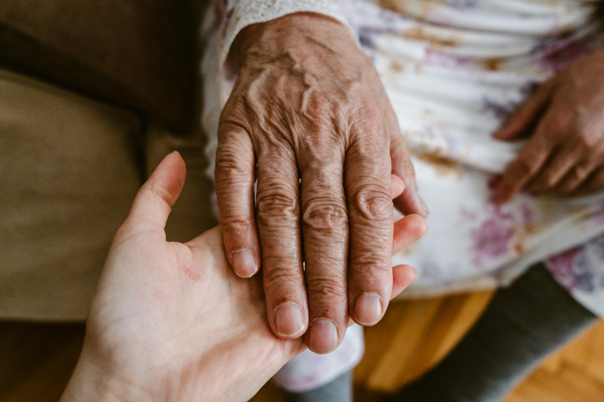 A woman holding her grandmother's hand | Source: Pexels