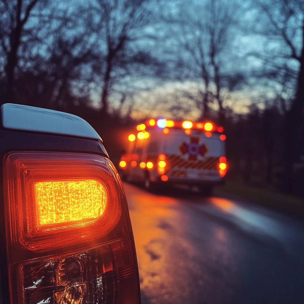 An ambulance with its lights on | Source: Midjourney