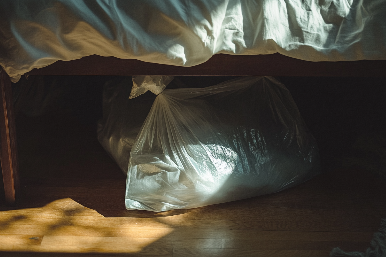 A plastic bag under a bed | Source: Midjourney