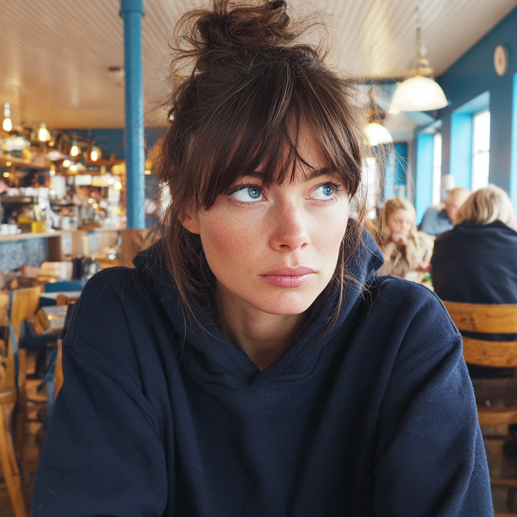 A woman wearing a navy hoodie | Source: Midjourney